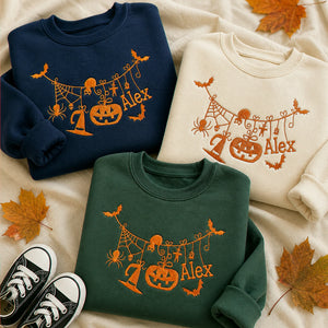 Personalized Toddler Halloween Sweatshirt from Mom - Embroidered Name with Spooky-cute Pumpkin Pullover