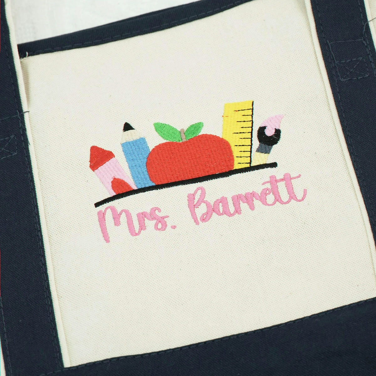 Personalized Back to School Kindergarten Teacher Tote Bag - Embroidered Name & Classroom Elements Canvas Bag - Appreciation Gift