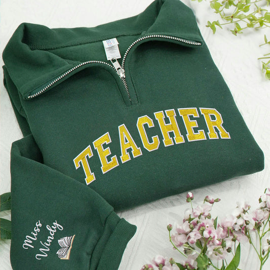 Personalized College Teacher Varsity Back to School Quarter Zip - Custom Embroidered Name & Year - School Spirit Gift for Her