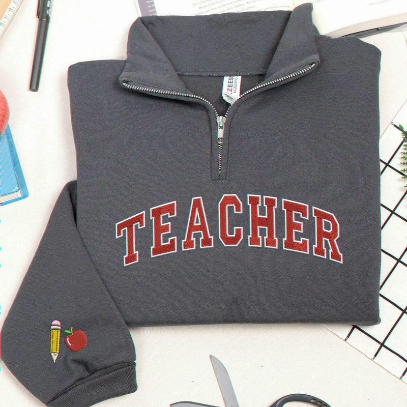 Personalized College Teacher Varsity Back to School Quarter Zip - Custom Embroidered Name & Year - School Spirit Gift for Her