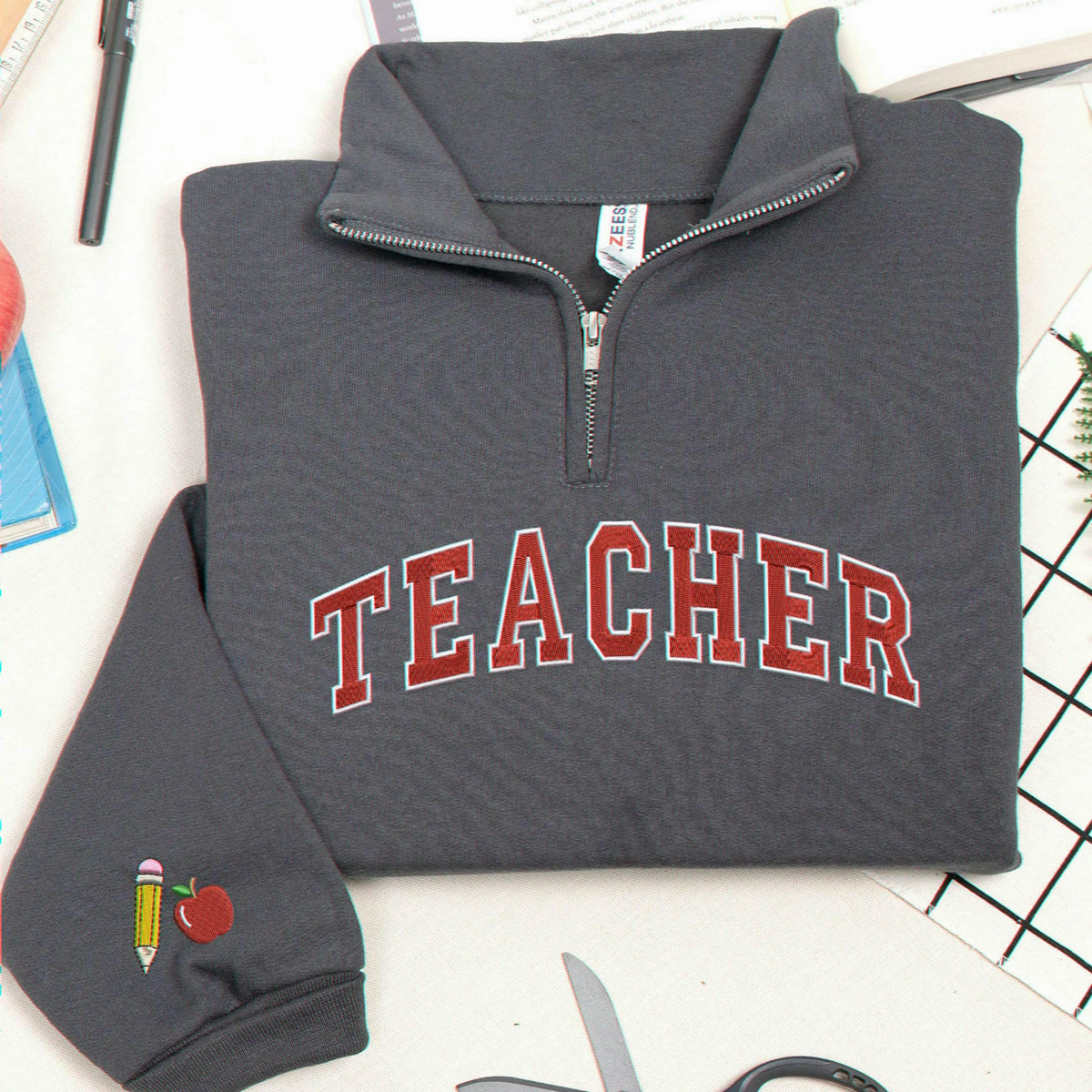 Personalized College Teacher Varsity Back to School Quarter Zip - Custom Embroidered Name & Year - School Spirit Gift for Her
