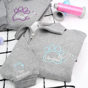 Personalized Paw Name Vet Tech Quarter Zip, Custom Veterinary Medicine Pullover, Staff Appreciation Week Gift