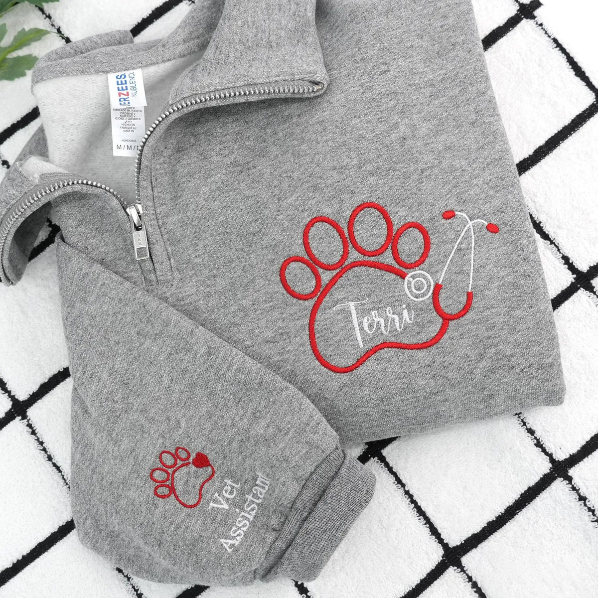 Personalized Paw Name Vet Tech Quarter Zip, Custom Veterinary Medicine Pullover, Staff Appreciation Week Gift