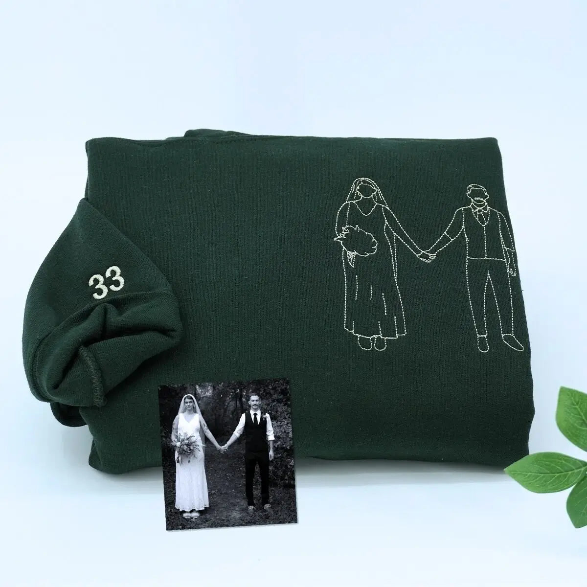 Custom couple sweatshirt with embroidered photo as a unique wedding shower gift