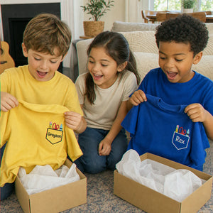 Personalized Back to School Youth T-shirt - Embroidered Kids Name Tee with School Supplies Pocket Icon