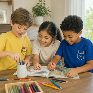 Personalized Back to School Youth T-shirt - Embroidered Kids Name Tee with School Supplies Pocket Icon