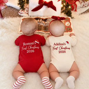 Personalized First Christmas Baby Bodysuit - Embroidered Name with Santa Hat One-Piece, Baby First Xmas Gift
