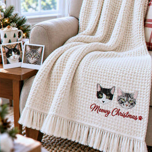 Cat Portrait Blanket on a Cozy Sofa, Christmas Gift for Cat Mom