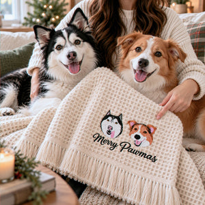 Custom Dog Portrait Waffle Blanket, Embroidered Throw Blanket with Pet Photo, Christmas Gift for Dog Lover