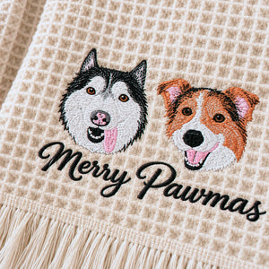 Custom Dog Portrait Waffle Blanket, Embroidered Throw Blanket with Pet Photo, Christmas Gift for Dog Lover