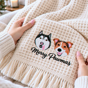 Custom Dog Portrait Waffle Blanket, Embroidered Throw Blanket with Pet Photo, Christmas Gift for Dog Lover
