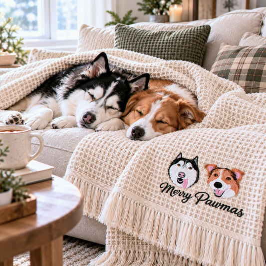 Dog Portrait Blanket on a Cozy Sofa, Christmas Gift for Dog Mom