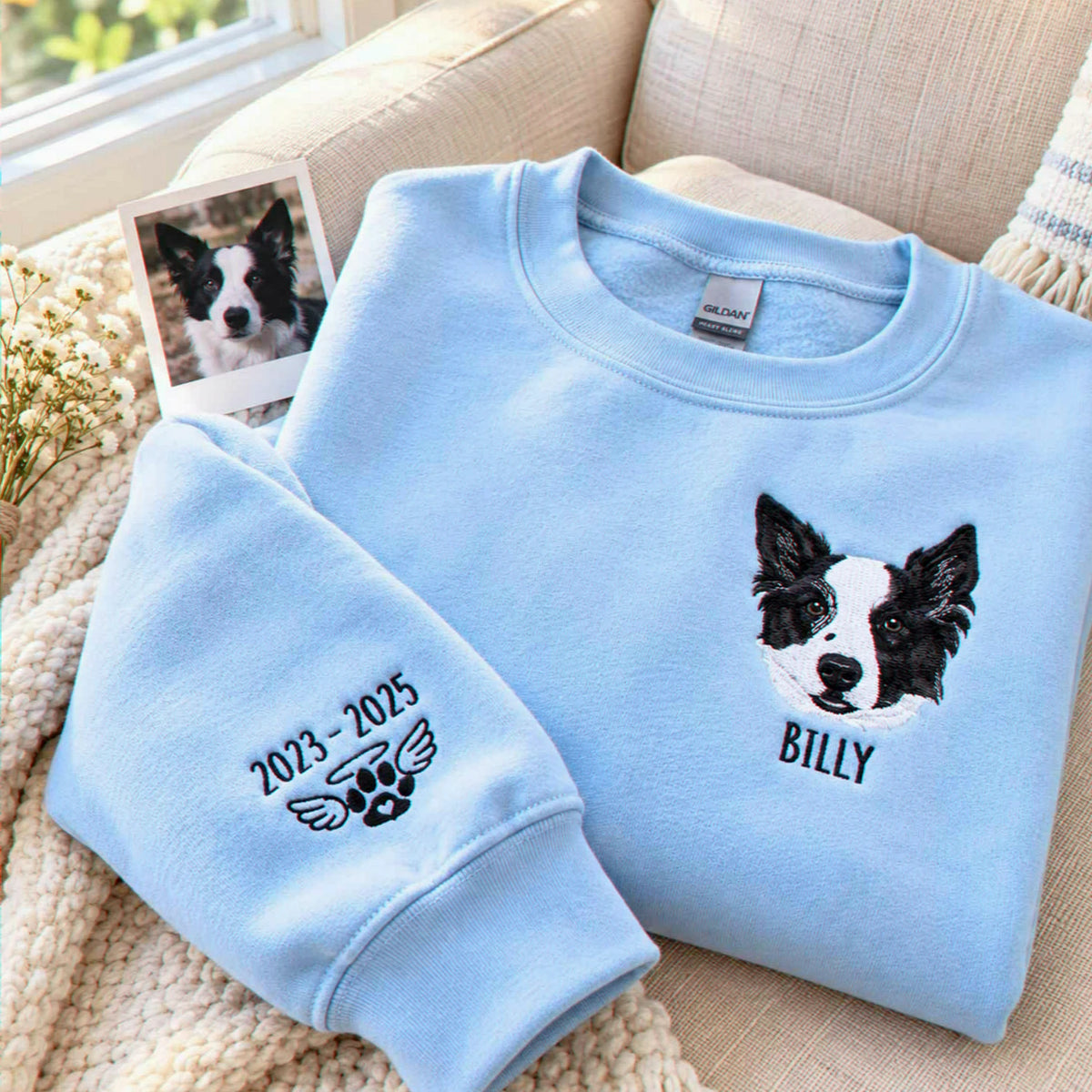 Custom Pet Memorial Embroidered Crewneck, Hoodie for Grieving Pet Owners