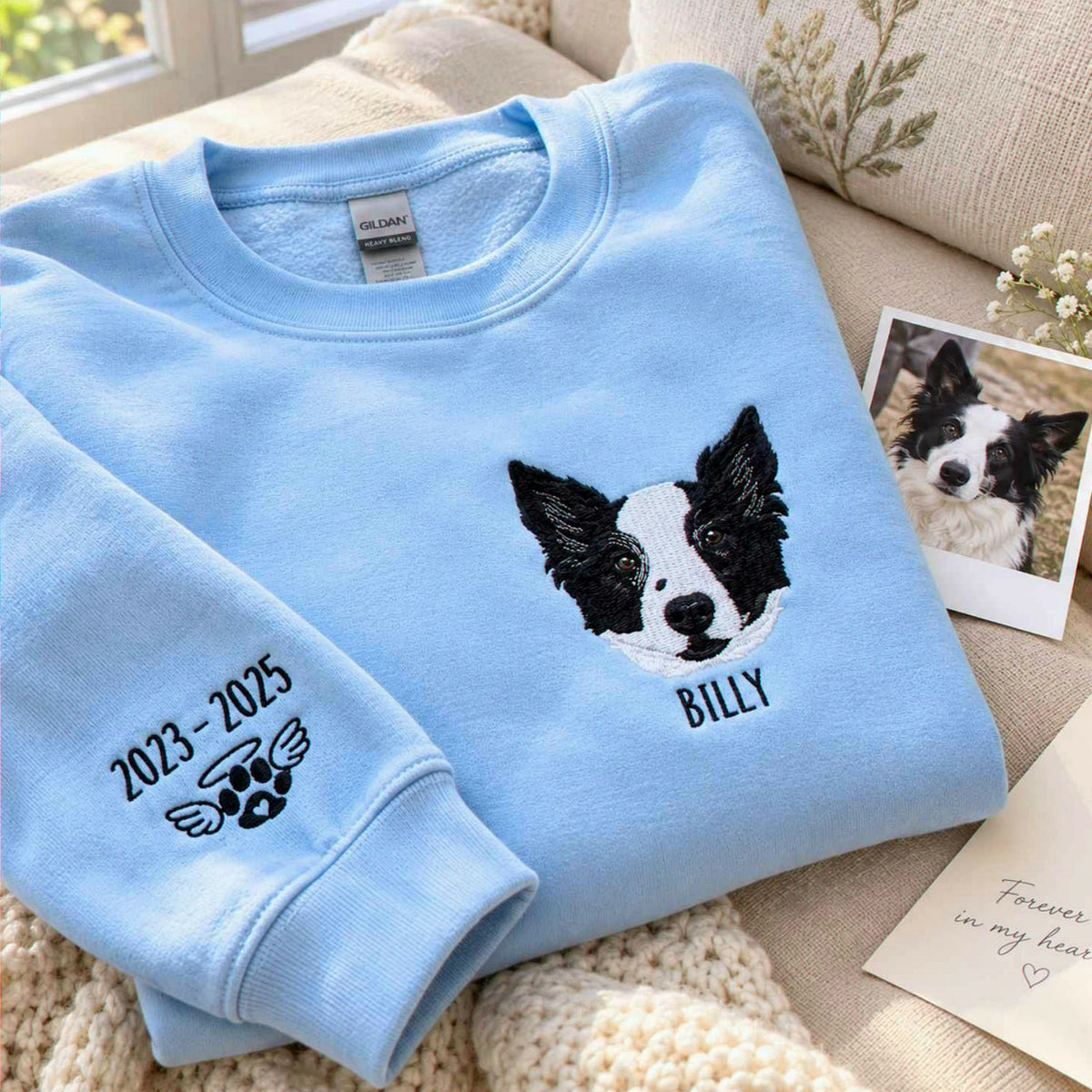 Custom Pet Memorial Embroidered Crewneck, Hoodie for Grieving Pet Owners