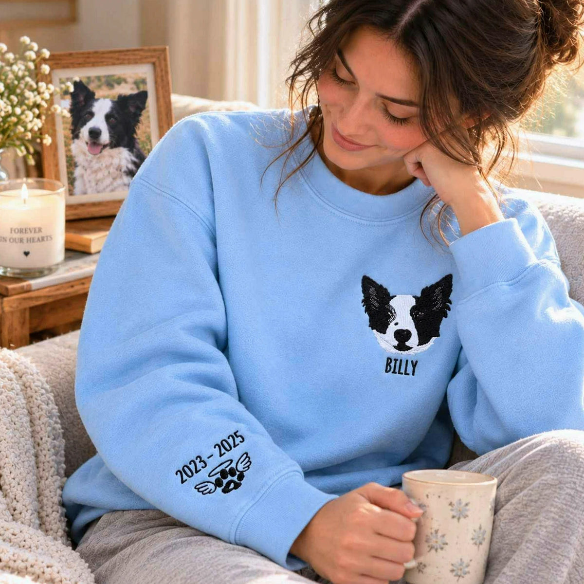 Custom Pet Memorial Embroidered Crewneck, Hoodie for Grieving Pet Owners