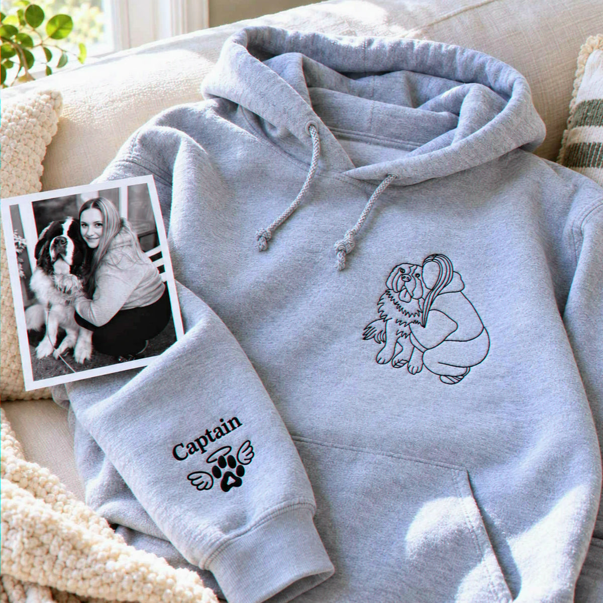 Custom Pet Memorial Embroidered Crewneck, Hoodie for Grieving Pet Owners