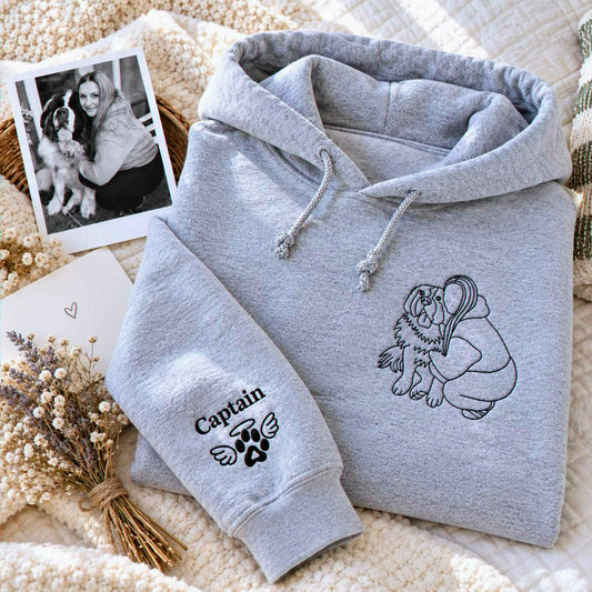 Custom Pet Memorial Embroidered Crewneck, Hoodie for Grieving Pet Owners