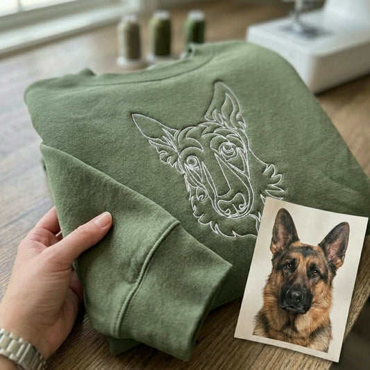 Custom Dog Outline Sweatshirt for Birthday Mom - Minimalist Embroidered Pet Photo Crewneck & Name - Gift for Her