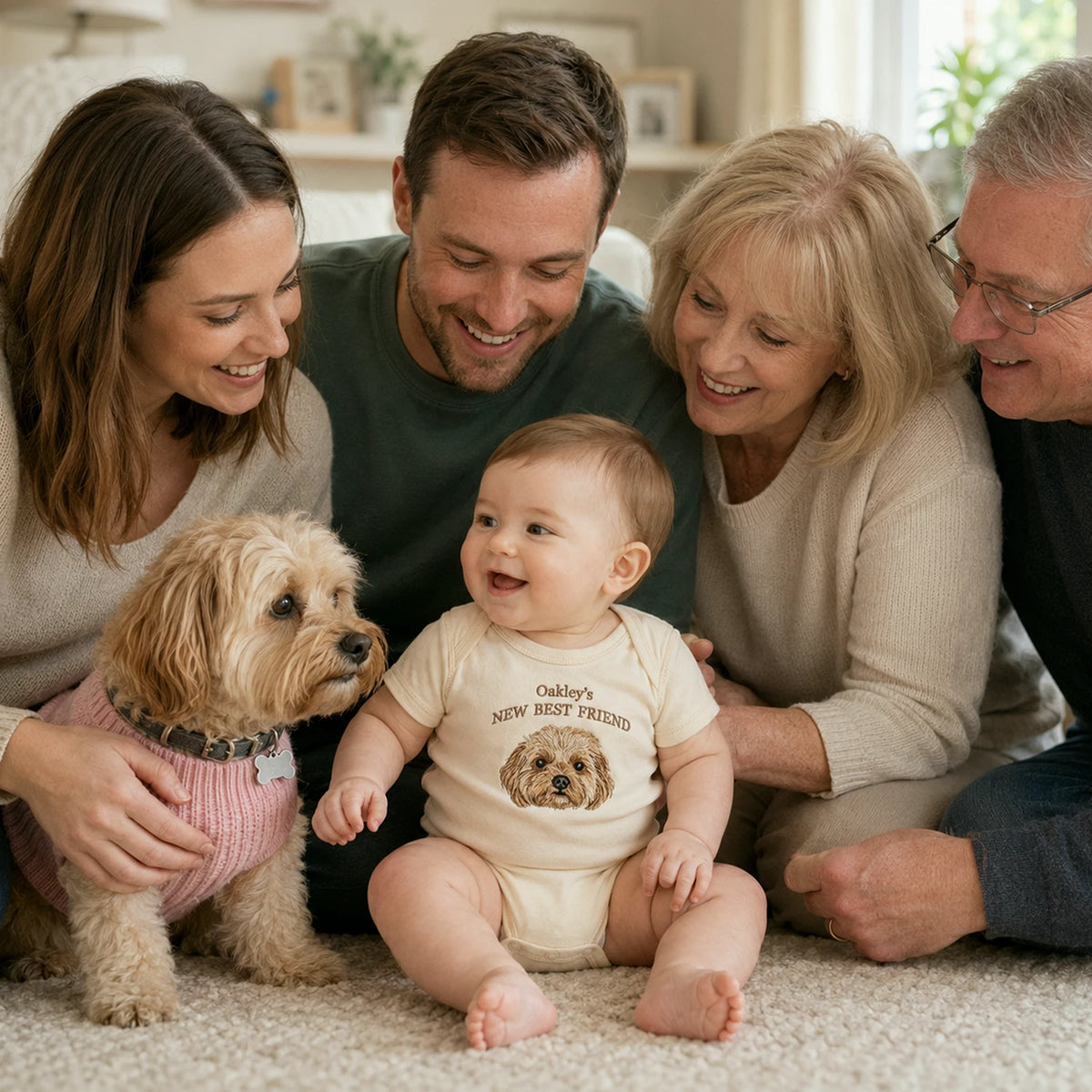 Custom Pet Photo Baby Bodysuit - Embroidered Dog Portrait & Kid Name - New Best Friend Baby Shower Gift