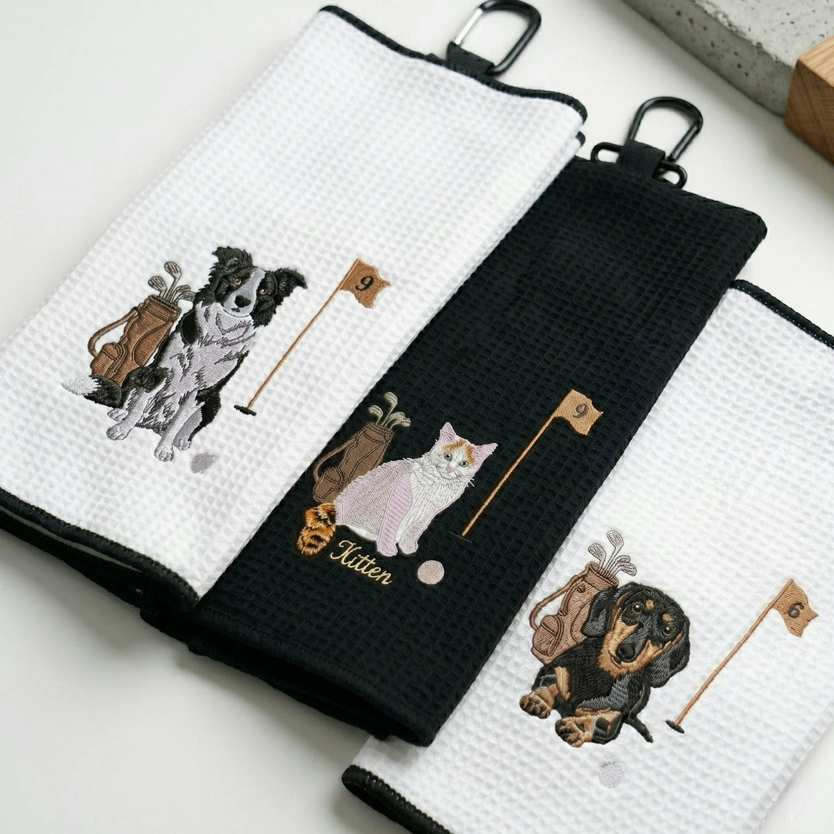 Custom Pet Photo Golf Towel - Embroidered Pet Portrait Towels with Dog Cat Face, Gift for Golf Lover