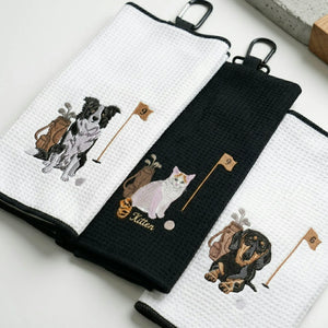 Custom Pet Photo Golf Towel - Embroidered Pet Portrait Towels with Dog Cat Face, Gift for Golf Lover