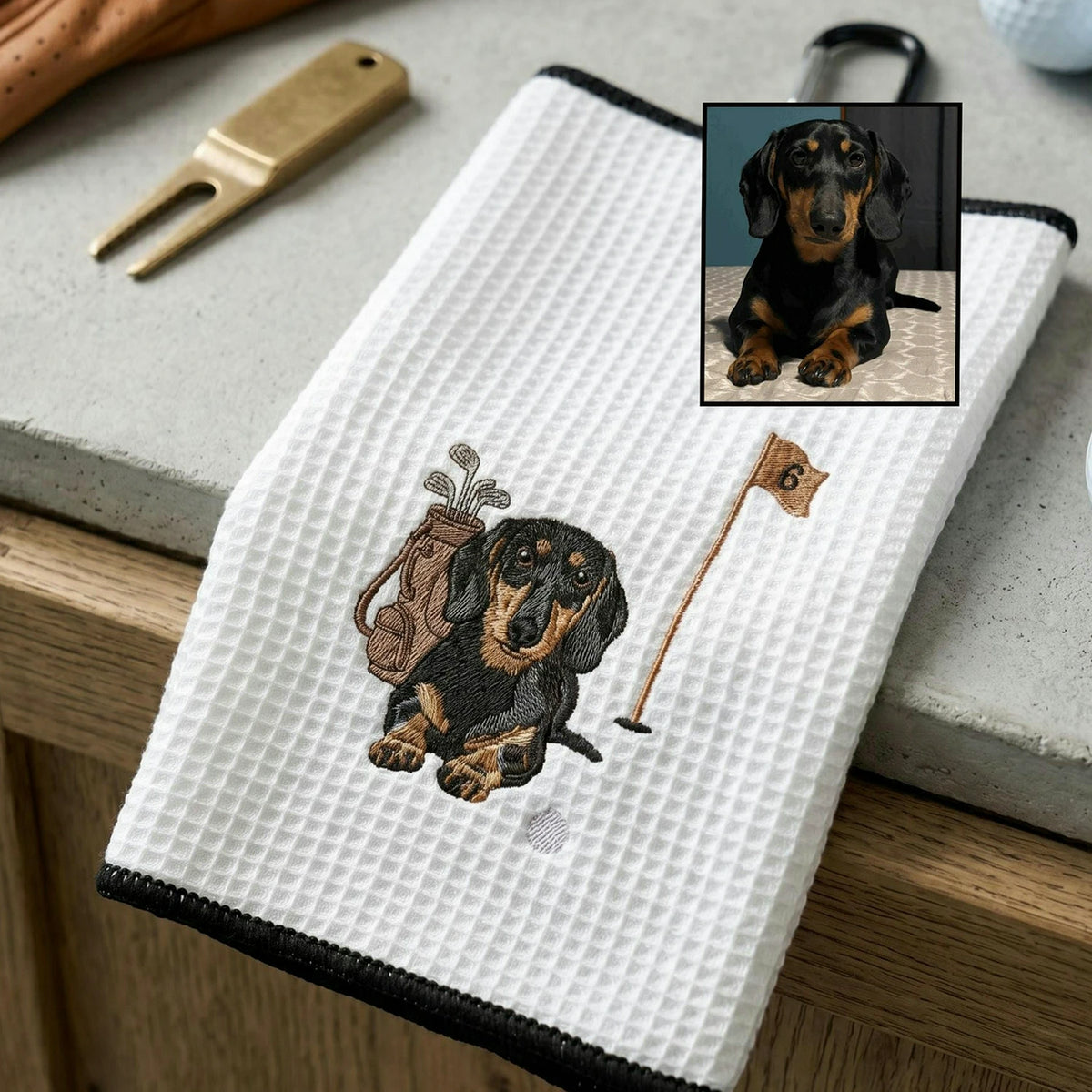 Custom Pet Photo Golf Towel - Embroidered Pet Portrait Towels with Dog Cat Face, Gift for Golf Lover