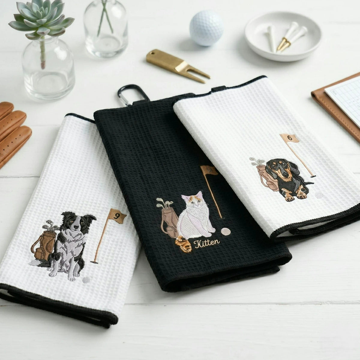 Custom Pet Photo Golf Towel - Embroidered Pet Portrait Towels with Dog Cat Face, Gift for Golf Lover