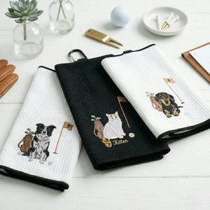 Custom Pet Photo Golf Towel - Embroidered Pet Portrait Towels with Dog Cat Face, Gift for Golf Lover