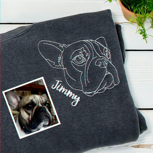 Custom Dog Outline Sweatshirt for Birthday Girlfriend - Minimalist Embroidered Pet Photo Line Art Pullover & Name for Her