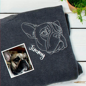 Custom Pet Portrait Embroidered Sweatshirt, Dog or Cat Outline Gift