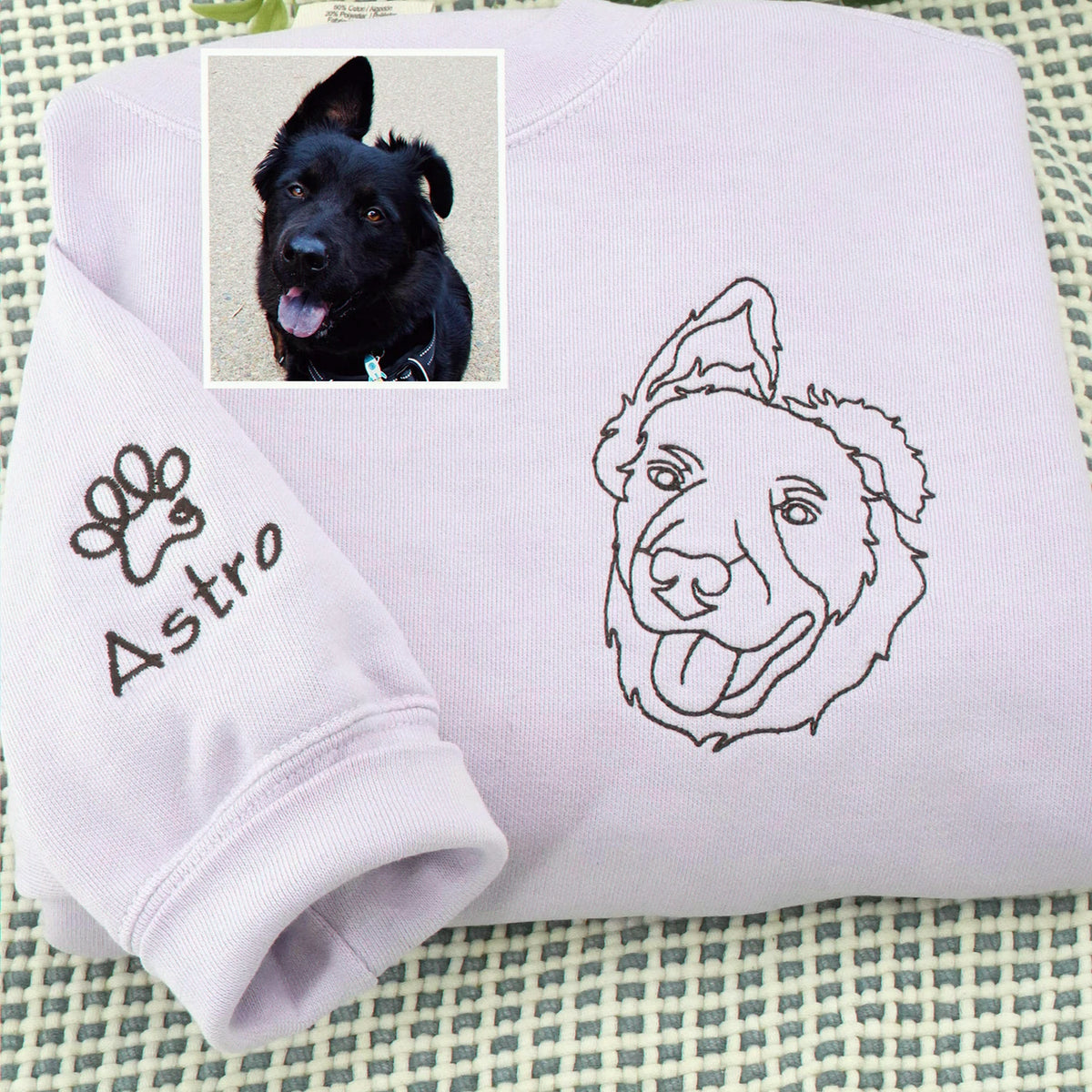 Custom Pet Portrait Embroidered Sweatshirt, Dog or Cat Outline Gift