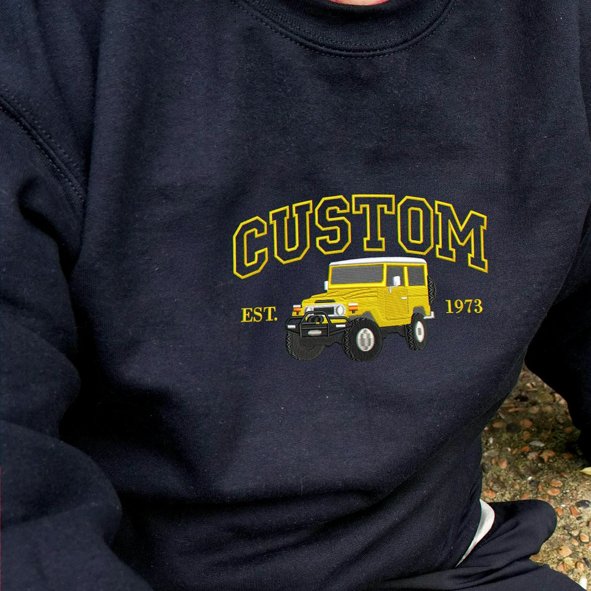 Custom Embroidered EST Car from Photo Sweatshirt, Gift for Petrolheads