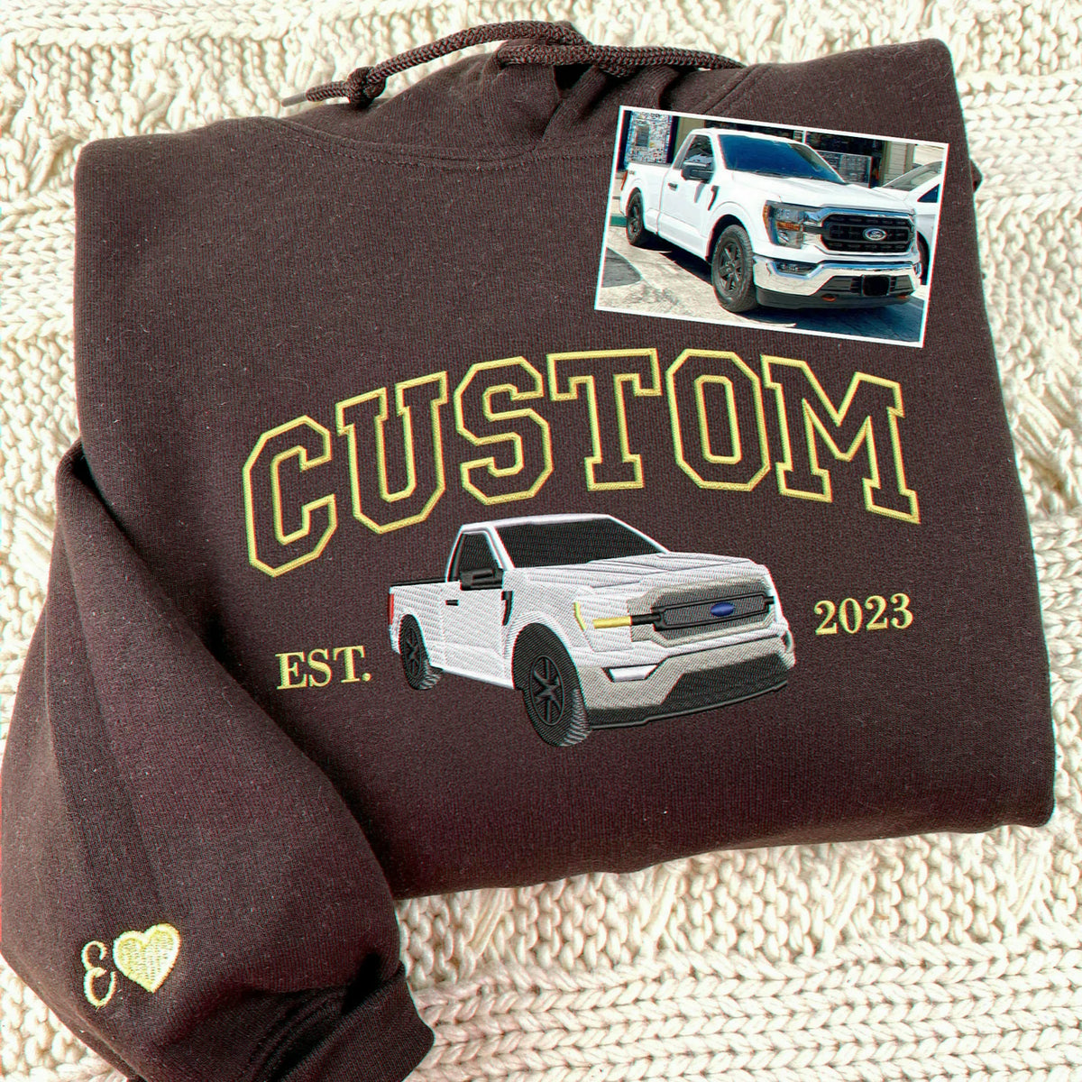 Custom Embroidered EST Car from Photo Sweatshirt, Gift for Petrolheads