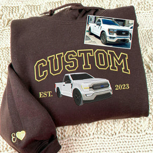 Custom Embroidered EST Car from Photo Sweatshirt, Gift for Petrolheads