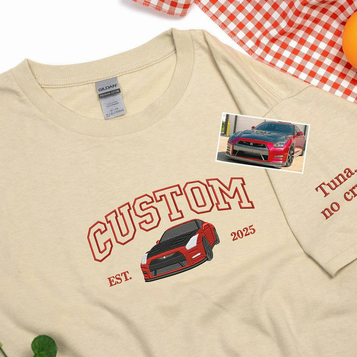 Custom Embroidered EST Car from Photo Sweatshirt, Gift for Petrolheads