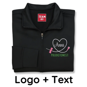 Custom embroidered phlebotomist jacket with name and professional title