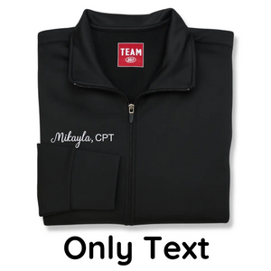 Custom embroidered phlebotomist jacket with name and professional title