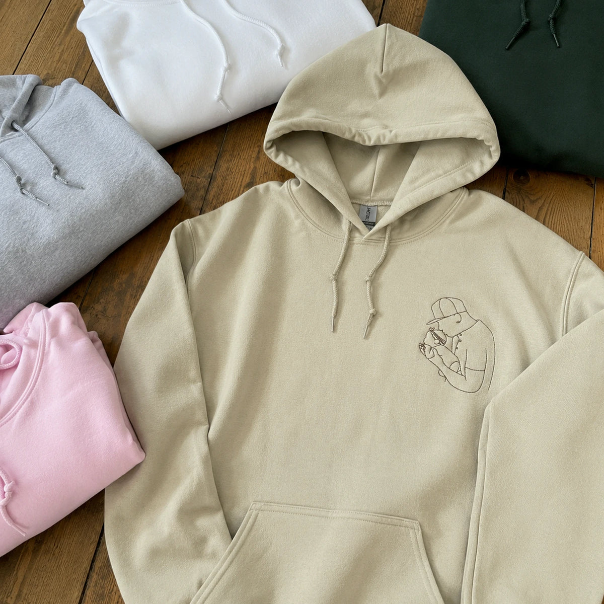 Personalized Photo Outline Gift for Dad Embroidered Crewneck Sweatshirt, Hoodie