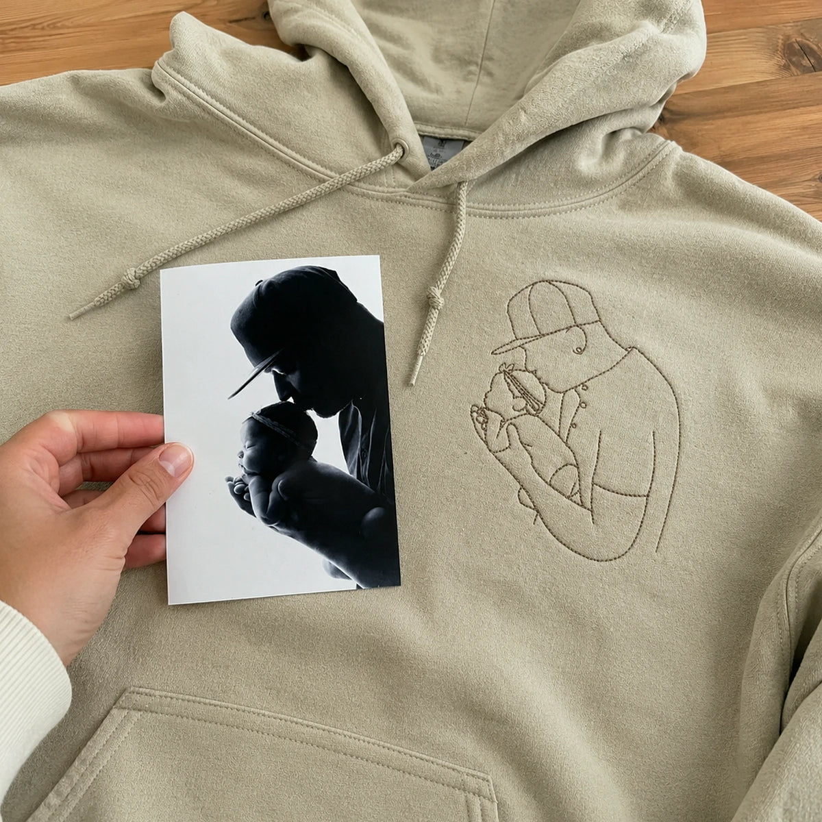 Personalized Photo Outline Gift for Dad Embroidered Crewneck Sweatshirt, Hoodie
