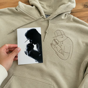 Personalized Photo Outline Gift for Dad Embroidered Crewneck Sweatshirt, Hoodie