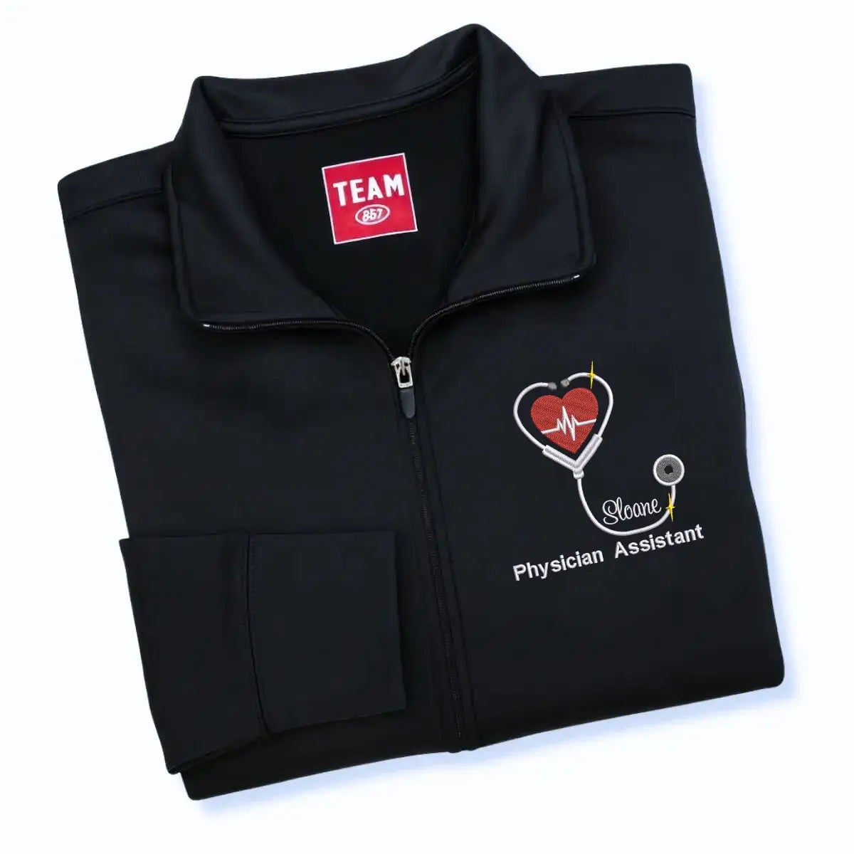 Custom embroidered physician assistant jacket with name and PA-C title