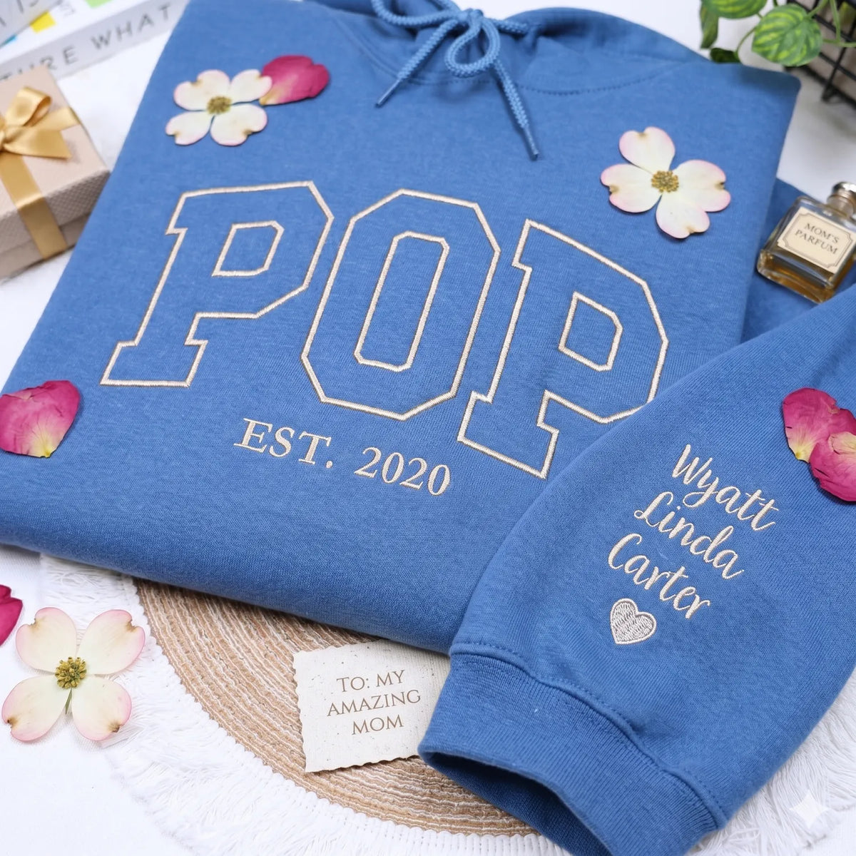 Personalized dad hoodie with kids names embroidered on sleeve custom pop est sweatshirt for father gift