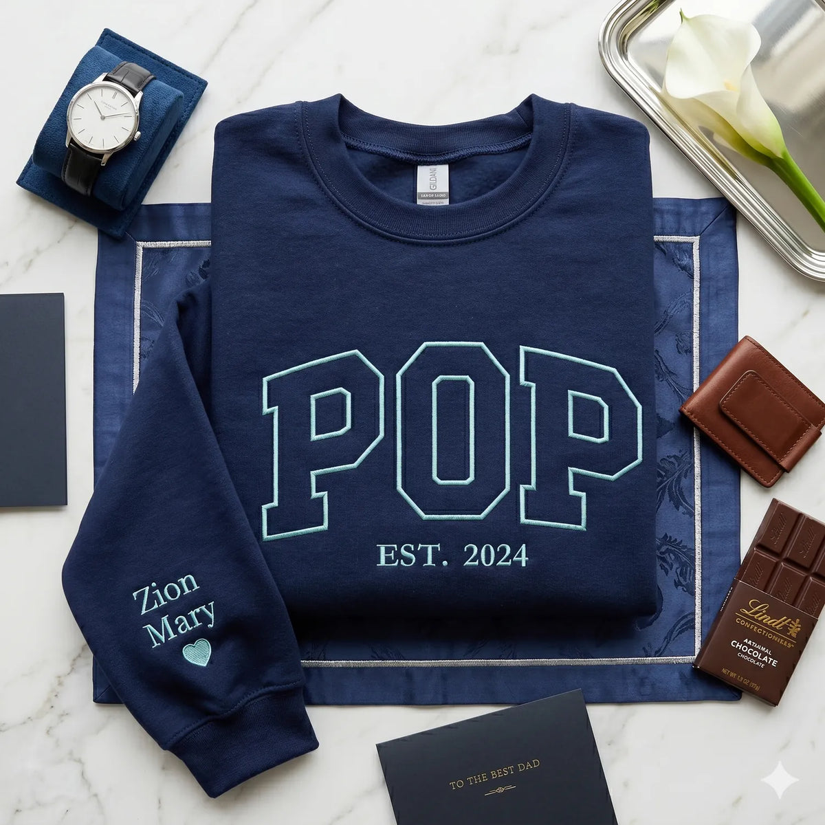 Personalized dad hoodie with kids names embroidered on sleeve custom pop est sweatshirt for father gift