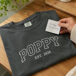Poppy T-Shirt or Sweatshirt Embroidered for New Grandpa - Southern Father's Day Gift from Daughter or Granddaughter