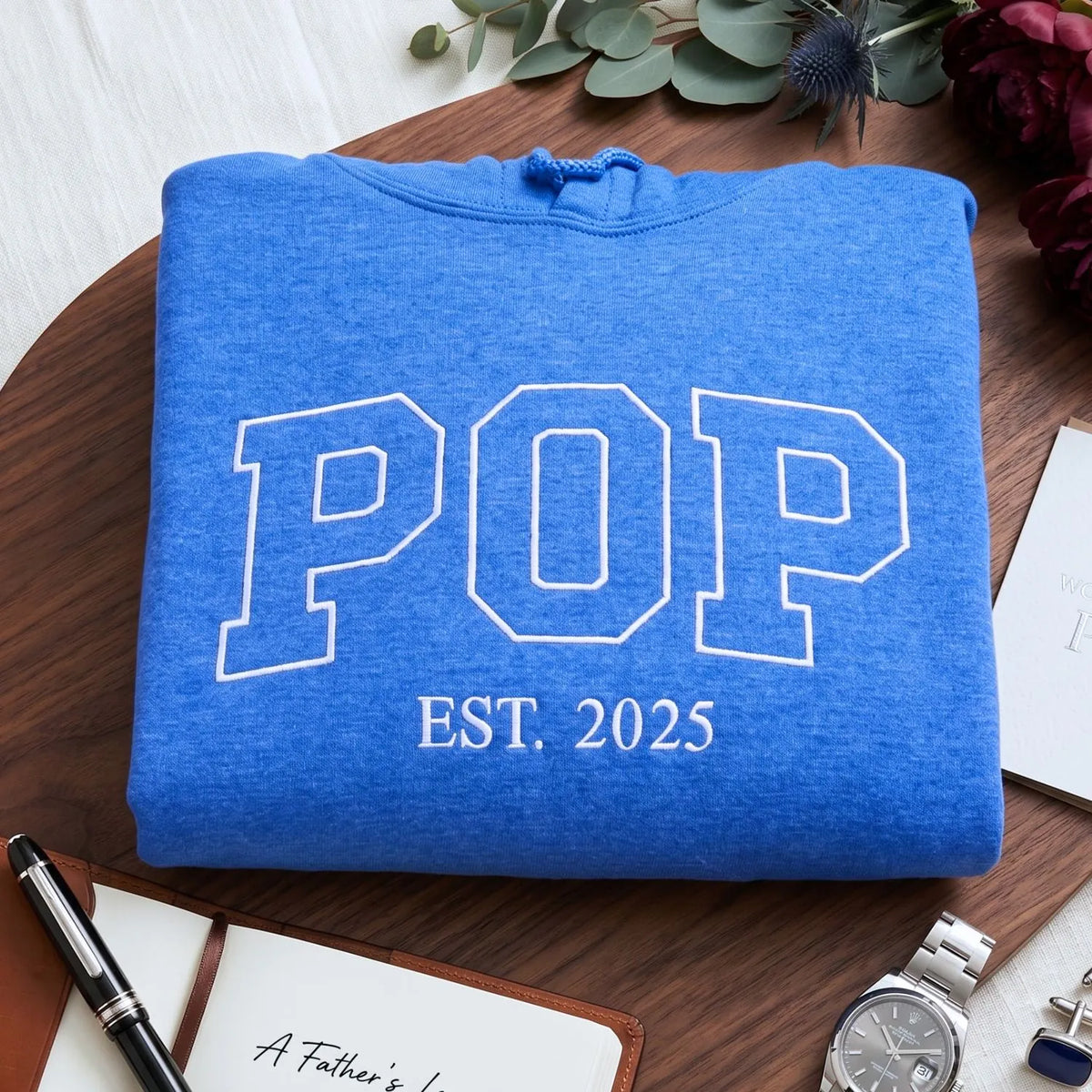 custom embroidered dad sweatshirt with kids names on sleeve first fathers day gift