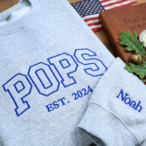 custom embroidered dad sweatshirt with kids names on sleeve first fathers day gift
