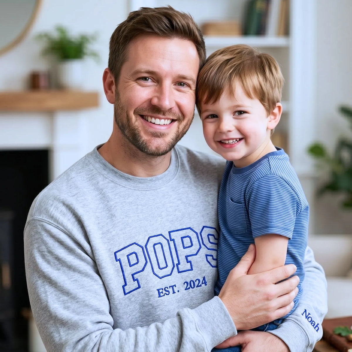 custom embroidered dad sweatshirt with kids names on sleeve first fathers day gift