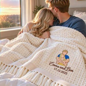Custom Couple Portrait from Photo Blanket, Embroidered Boyfriend and Girlfriend Quilt, Anniversary Gift for Her