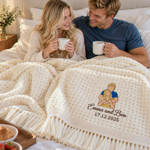 Custom Couple Portrait from Photo Blanket, Embroidered Boyfriend and Girlfriend Quilt, Anniversary Gift for Her