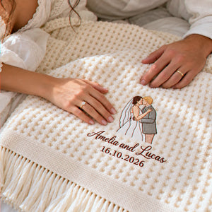 Custom Blanket With Couple Pictures, Embroidered Potrait from Photo Wedding Blanket, Newlyweds GIft